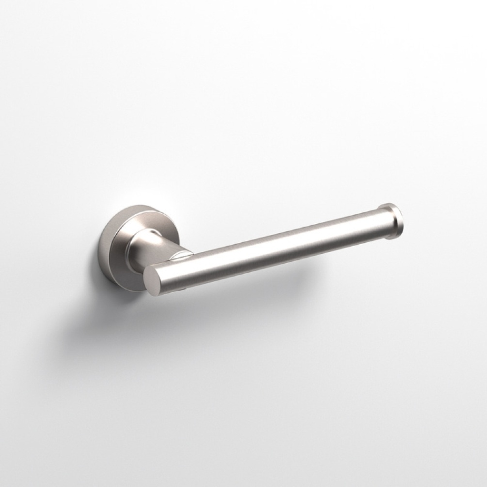 Close up product image of the Origins Living Tecno Project Brushed Nickel Spare Toilet Roll Holder